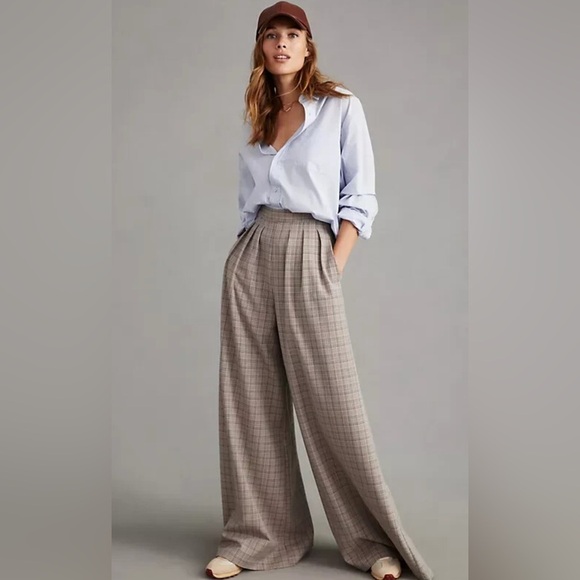 Corey Lynn Calter Pants - NWT Anthropologie Corey Lynn Calter Pleated Wide-Leg Plaid Trousers Pants Size S